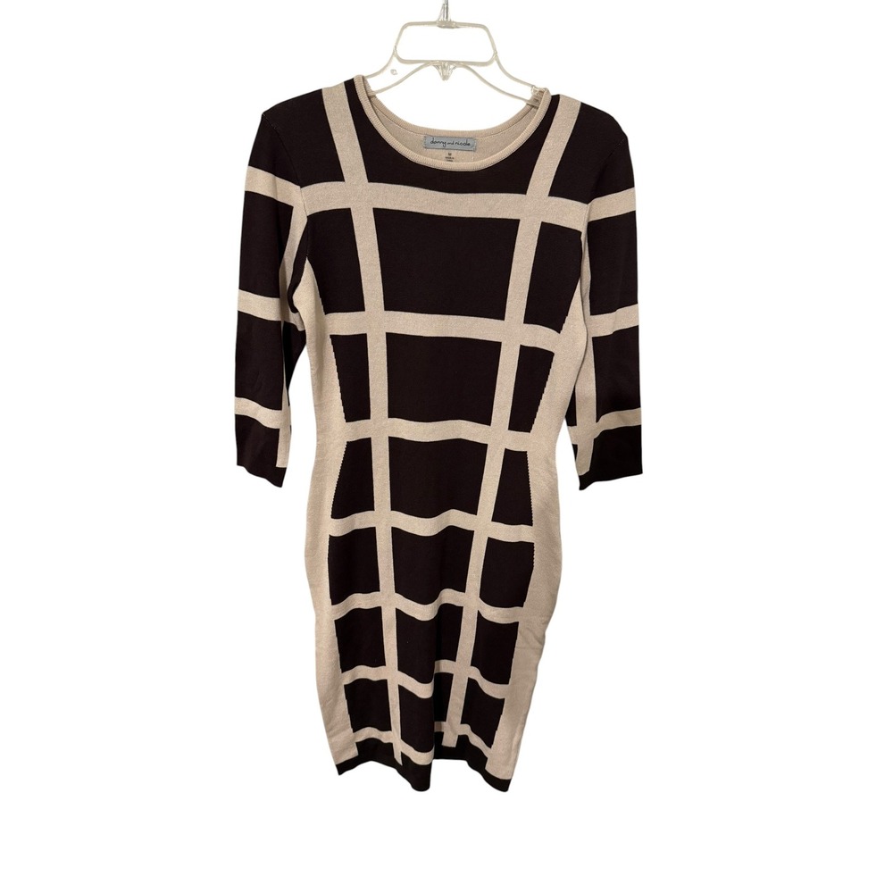Danny and Nicole Brown Beige Grid Sweater Dress Size M 31061MZ Windowpane Knit